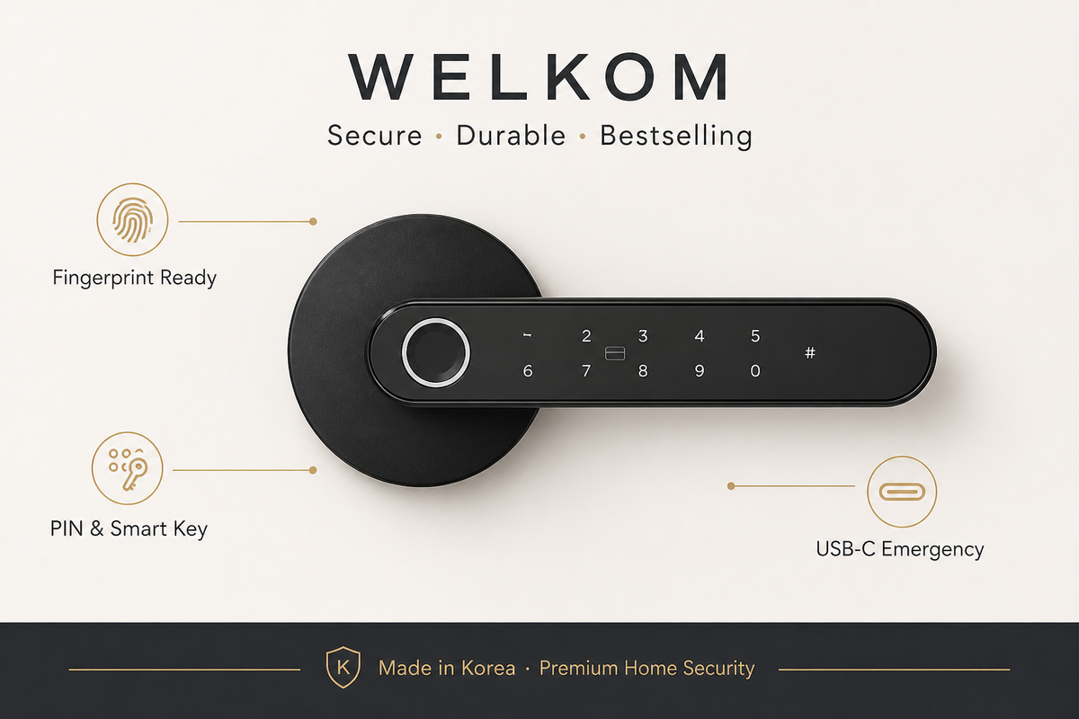 WELKOM Biometric Smart Door Lock | Fingerprint & Keyless Entry | 3-Way Access