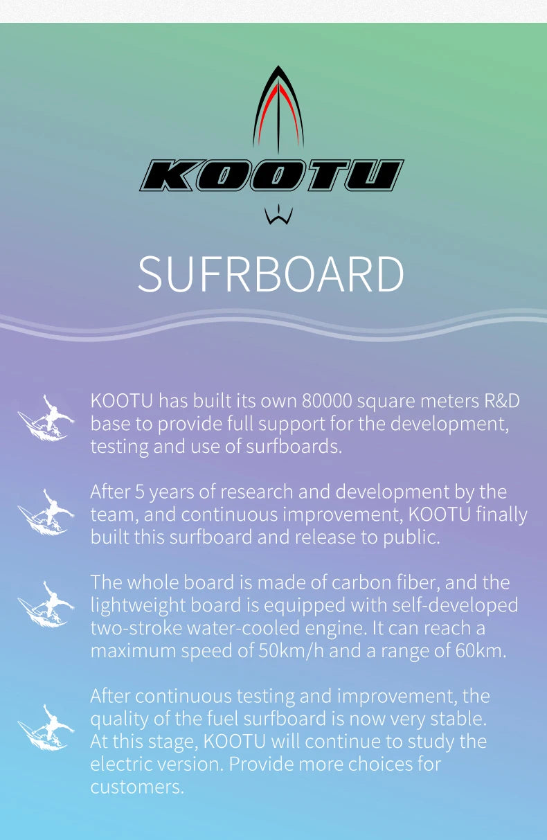 KOOTU Fuel Surfboard Summer Jet Surfboards Lightweight Carbon Fiber Surfboards with 109cc Engine Electric Surfboards